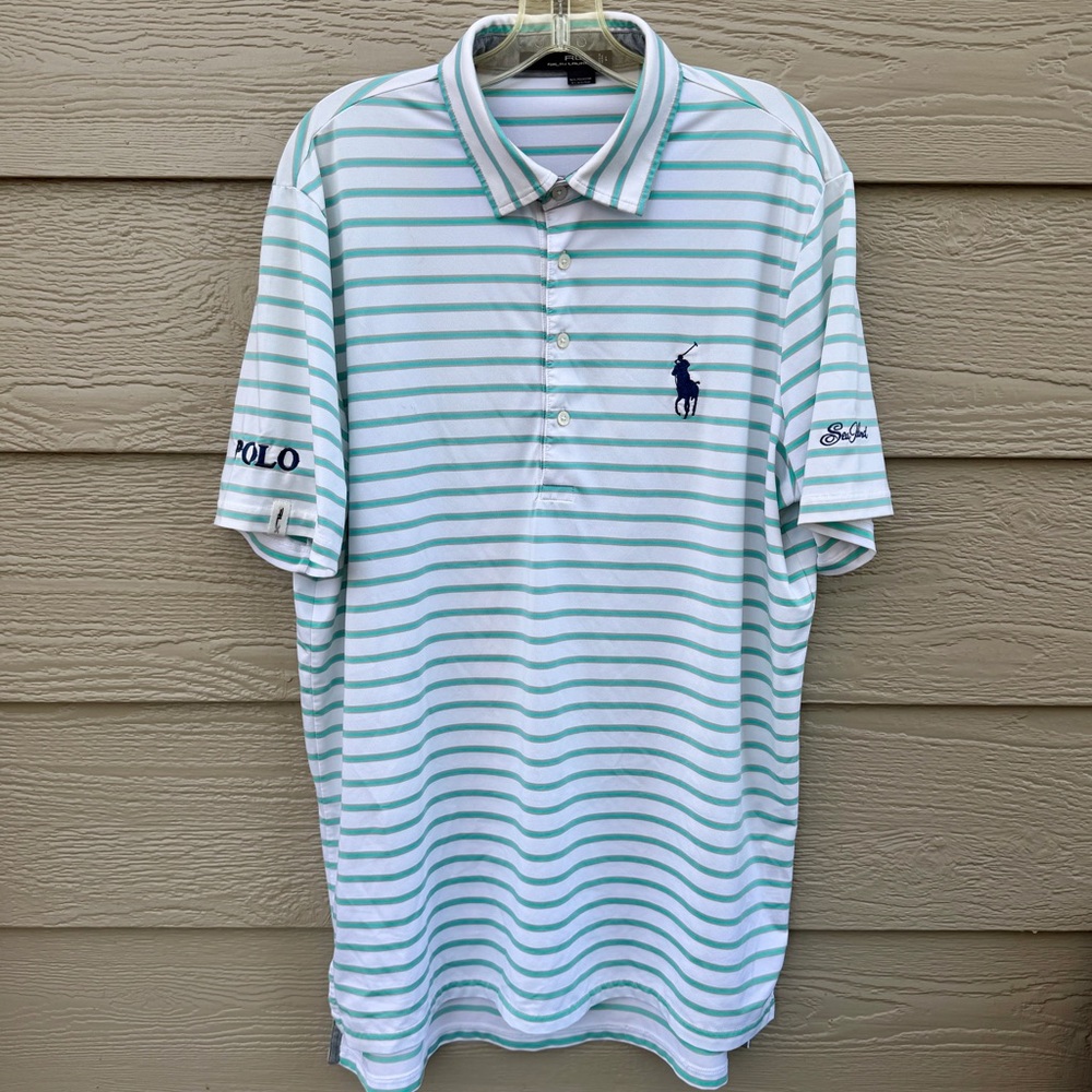 Ralph Lauren RLX Men Large Polo Shirt Performance Green White Striped Big Pony - Picture 3 of 11